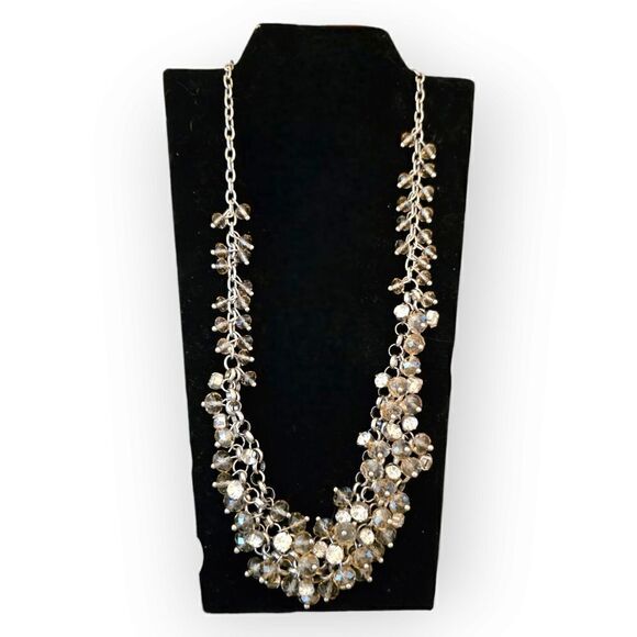 Rhinestone and Bead Cluster Necklace - Picture 1 of 6